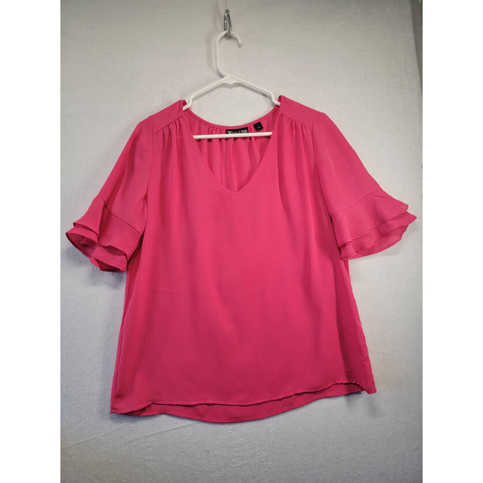 Nwot 7th Avenue Pink Sheer Flare Sleeve Blouse, Size M
